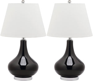 Safavieh 26" Elegant Glass and Metal Table Lamp with Linen Shade for Modern Home Décor and Ambient Lighting Black LIT4087J-SET2