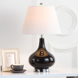 Safavieh 26" Elegant Glass and Metal Table Lamp with Linen Shade for Modern Home Décor and Ambient Lighting Black LIT4087J-SET2