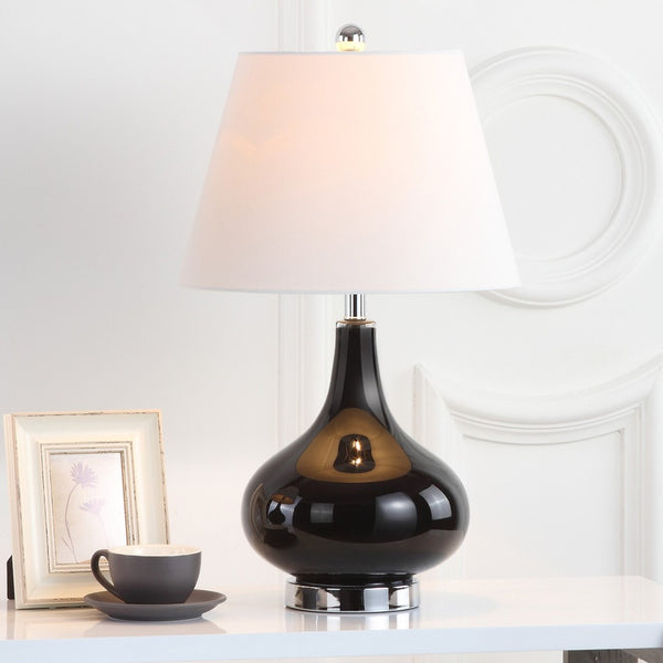 Safavieh 26" Elegant Glass and Metal Table Lamp with Linen Shade for Modern Home Décor and Ambient Lighting Black LIT4087J-SET2