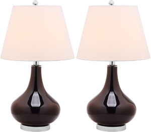 Safavieh 26" Elegant Glass and Metal Table Lamp with Linen Shade for Modern Home Décor and Ambient Lighting Black LIT4087J-SET2