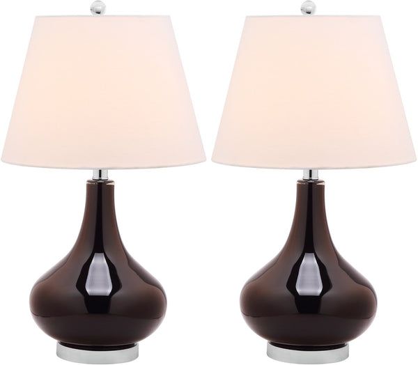Safavieh 26" Elegant Glass and Metal Table Lamp with Linen Shade for Modern Home Décor and Ambient Lighting Black LIT4087J-SET2