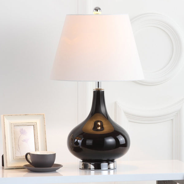 Safavieh 26" Elegant Glass and Metal Table Lamp with Linen Shade for Modern Home Décor and Ambient Lighting Black LIT4087J-SET2
