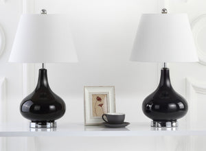Safavieh 26" Elegant Glass and Metal Table Lamp with Linen Shade for Modern Home Décor and Ambient Lighting Black LIT4087J-SET2