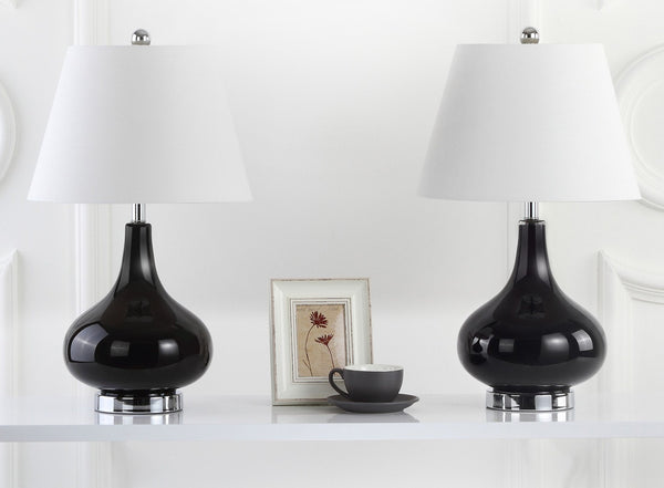 Safavieh 26" Elegant Glass and Metal Table Lamp with Linen Shade for Modern Home Décor and Ambient Lighting Black LIT4087J-SET2