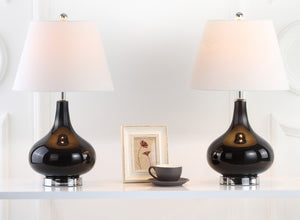 Safavieh 26" Elegant Glass and Metal Table Lamp with Linen Shade for Modern Home Décor and Ambient Lighting Black LIT4087J-SET2