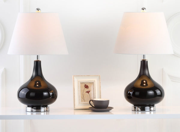 Safavieh 26" Elegant Glass and Metal Table Lamp with Linen Shade for Modern Home Décor and Ambient Lighting Black LIT4087J-SET2
