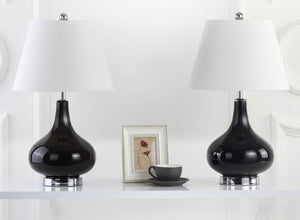 Safavieh 26" Elegant Glass and Metal Table Lamp with Linen Shade for Modern Home Décor and Ambient Lighting Black LIT4087J-SET2
