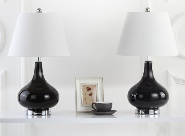 Safavieh 26" Elegant Glass and Metal Table Lamp with Linen Shade for Modern Home Décor and Ambient Lighting Black LIT4087J-SET2