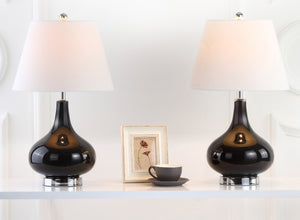 Safavieh 26" Elegant Glass and Metal Table Lamp with Linen Shade for Modern Home Décor and Ambient Lighting Black LIT4087J-SET2