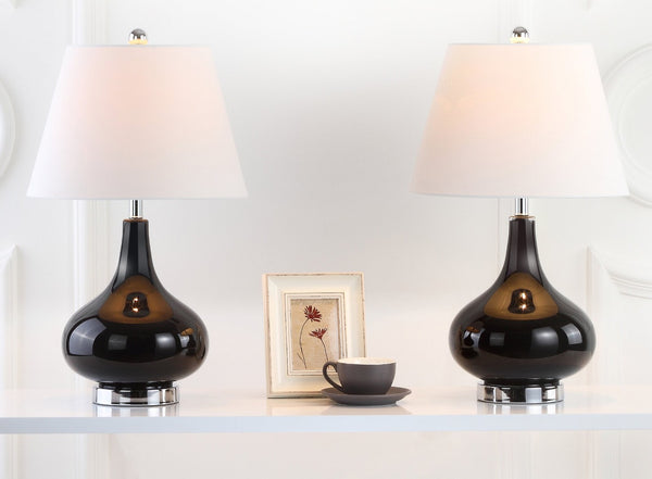 Safavieh 26" Elegant Glass and Metal Table Lamp with Linen Shade for Modern Home Décor and Ambient Lighting Black LIT4087J-SET2