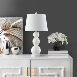 Safavieh 26" Elegant Glass and Metal Table Lamp with Cream Linen Shade - Perfect for Living Rooms and Offices White LIT4089A-SET2