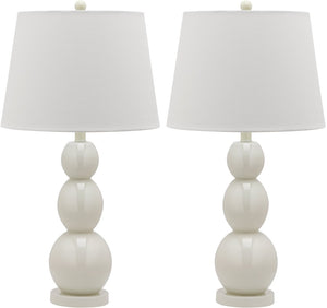 Safavieh 26" Elegant Glass and Metal Table Lamp with Cream Linen Shade - Perfect for Living Rooms and Offices White LIT4089A-SET2