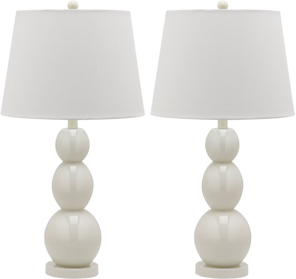 Safavieh 26" Elegant Glass and Metal Table Lamp with Cream Linen Shade - Perfect for Living Rooms and Offices White LIT4089A-SET2