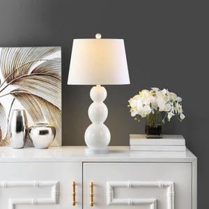 Safavieh 26" Elegant Glass and Metal Table Lamp with Cream Linen Shade - Perfect for Living Rooms and Offices White LIT4089A-SET2