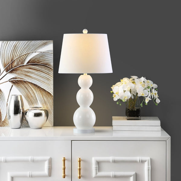 Safavieh 26" Elegant Glass and Metal Table Lamp with Cream Linen Shade - Perfect for Living Rooms and Offices White LIT4089A-SET2