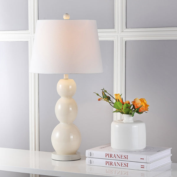 Safavieh 26" Elegant Glass and Metal Table Lamp with Cream Linen Shade - Perfect for Living Rooms and Offices Light Grey LIT4089F-SET2