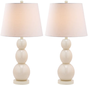 Safavieh 26" Elegant Glass and Metal Table Lamp with Cream Linen Shade - Perfect for Living Rooms and Offices Light Grey LIT4089F-SET2