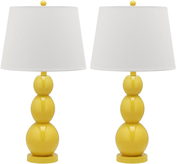 Safavieh 26" Elegant Glass and Metal Table Lamp with Cream Linen Shade - Perfect for Living Rooms and Offices Yellow LIT4089H-SET2