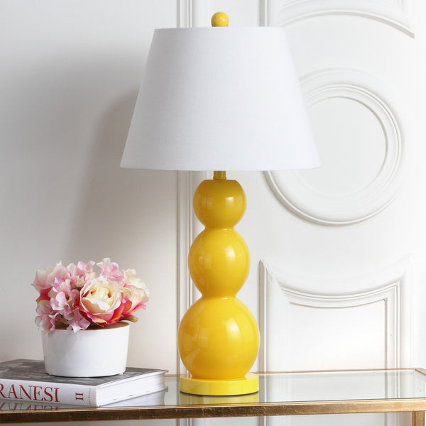 Safavieh 26" Elegant Glass and Metal Table Lamp with Cream Linen Shade - Perfect for Living Rooms and Offices Yellow LIT4089H-SET2