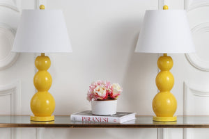 Safavieh 26" Elegant Glass and Metal Table Lamp with Cream Linen Shade - Perfect for Living Rooms and Offices Yellow LIT4089H-SET2