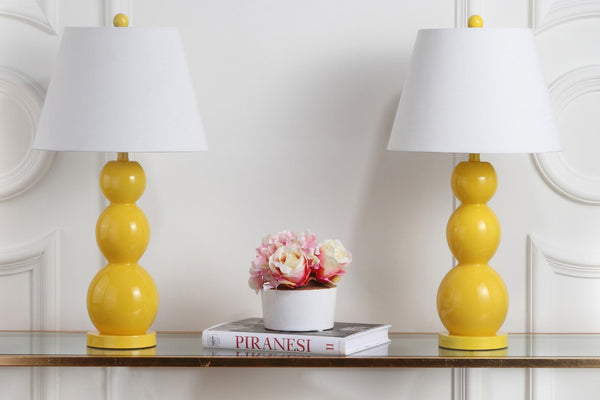 Safavieh 26" Elegant Glass and Metal Table Lamp with Cream Linen Shade - Perfect for Living Rooms and Offices Yellow LIT4089H-SET2