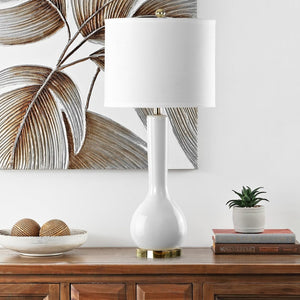 Safavieh MAE Long Neck Ceramic Lamp - Elegant Modern Accent for Warm Ambiance in Any Home or Office Space White LIT4091A-SET2
