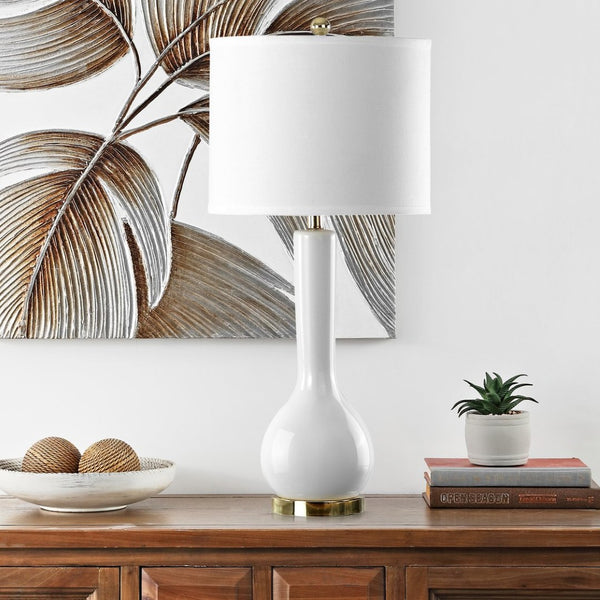 Safavieh MAE Long Neck Ceramic Lamp - Elegant Modern Accent for Warm Ambiance in Any Home or Office Space White LIT4091A-SET2