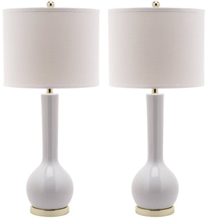 Safavieh MAE Long Neck Ceramic Lamp - Elegant Modern Accent for Warm Ambiance in Any Home or Office Space White LIT4091A-SET2
