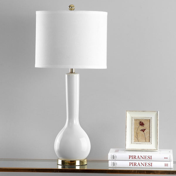 Safavieh MAE Long Neck Ceramic Lamp - Elegant Modern Accent for Warm Ambiance in Any Home or Office Space White LIT4091A-SET2