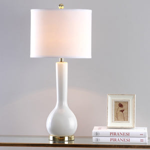 Safavieh MAE Long Neck Ceramic Lamp - Elegant Modern Accent for Warm Ambiance in Any Home or Office Space White LIT4091A-SET2