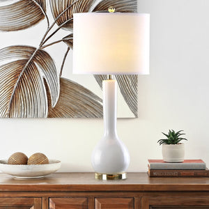 Safavieh MAE Long Neck Ceramic Lamp - Elegant Modern Accent for Warm Ambiance in Any Home or Office Space White LIT4091A-SET2