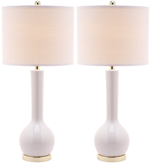 Safavieh MAE Long Neck Ceramic Lamp - Elegant Modern Accent for Warm Ambiance in Any Home or Office Space White LIT4091A-SET2