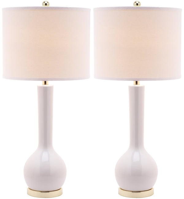 Safavieh MAE Long Neck Ceramic Lamp - Elegant Modern Accent for Warm Ambiance in Any Home or Office Space White LIT4091A-SET2