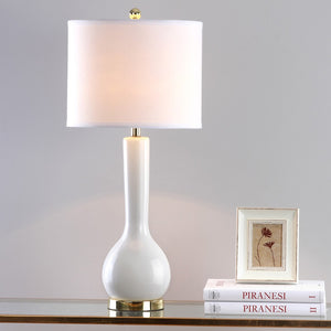 Safavieh MAE Long Neck Ceramic Lamp - Elegant Modern Accent for Warm Ambiance in Any Home or Office Space White LIT4091A-SET2