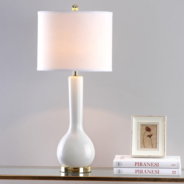 Safavieh MAE Long Neck Ceramic Lamp - Elegant Modern Accent for Warm Ambiance in Any Home or Office Space White LIT4091A-SET2