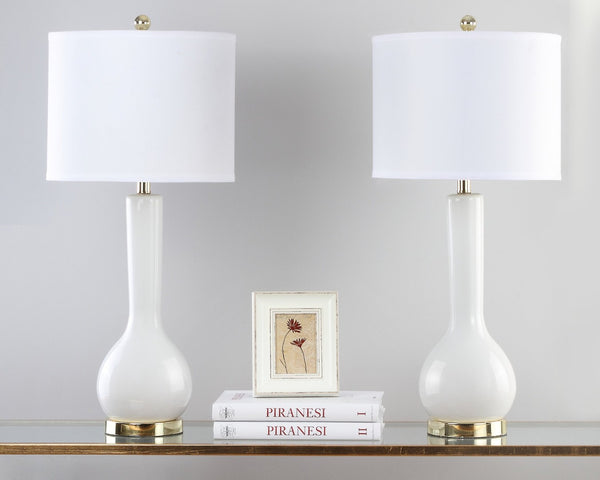 Safavieh MAE Long Neck Ceramic Lamp - Elegant Modern Accent for Warm Ambiance in Any Home or Office Space White LIT4091A-SET2
