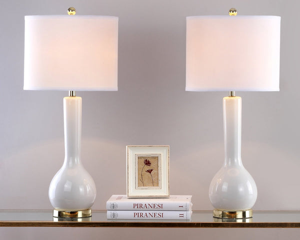 Safavieh MAE Long Neck Ceramic Lamp - Elegant Modern Accent for Warm Ambiance in Any Home or Office Space White LIT4091A-SET2