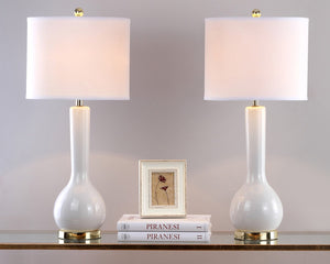 Safavieh MAE Long Neck Ceramic Lamp - Elegant Modern Accent for Warm Ambiance in Any Home or Office Space White LIT4091A-SET2