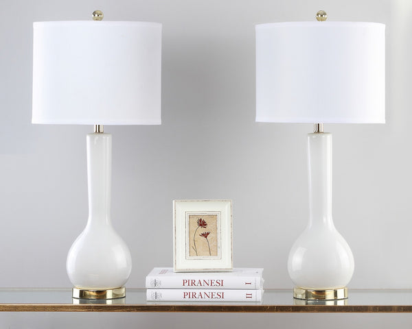 Safavieh MAE Long Neck Ceramic Lamp - Elegant Modern Accent for Warm Ambiance in Any Home or Office Space White LIT4091A-SET2