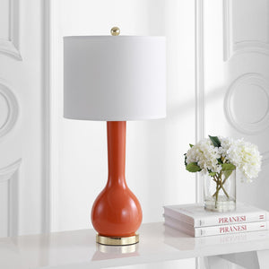 Safavieh MAE Long Neck Ceramic Lamp - Elegant Modern Accent for Warm Ambiance in Any Home or Office Space Orange LIT4091D-SET2
