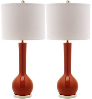 Safavieh MAE Long Neck Ceramic Lamp - Elegant Modern Accent for Warm Ambiance in Any Home or Office Space Orange LIT4091D-SET2