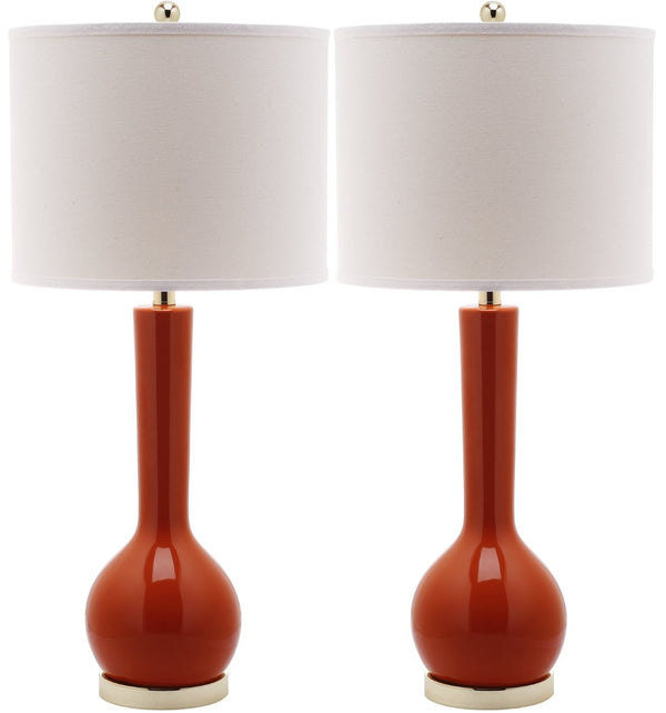Safavieh MAE Long Neck Ceramic Lamp - Elegant Modern Accent for Warm Ambiance in Any Home or Office Space Orange LIT4091D-SET2