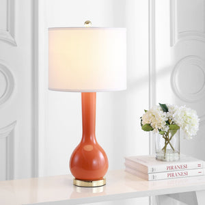 Safavieh MAE Long Neck Ceramic Lamp - Elegant Modern Accent for Warm Ambiance in Any Home or Office Space Orange LIT4091D-SET2
