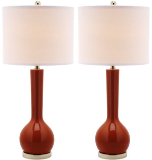 Safavieh MAE Long Neck Ceramic Lamp - Elegant Modern Accent for Warm Ambiance in Any Home or Office Space Orange LIT4091D-SET2