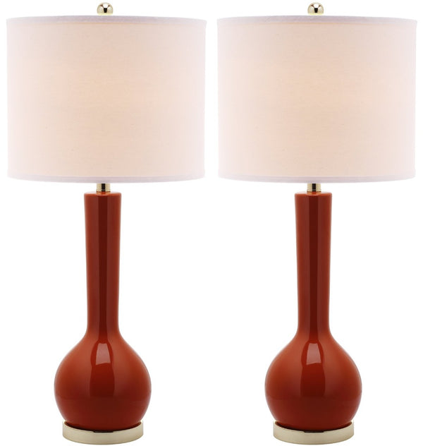 Safavieh MAE Long Neck Ceramic Lamp - Elegant Modern Accent for Warm Ambiance in Any Home or Office Space Orange LIT4091D-SET2