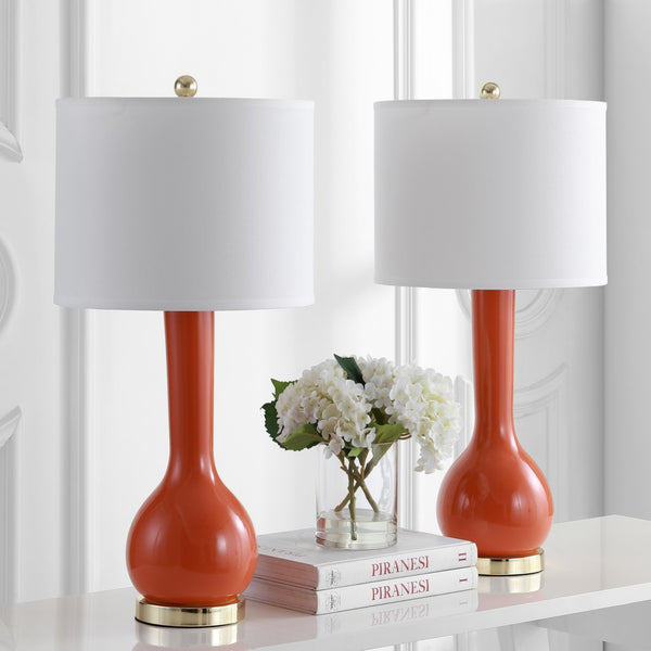 Safavieh MAE Long Neck Ceramic Lamp - Elegant Modern Accent for Warm Ambiance in Any Home or Office Space Orange LIT4091D-SET2