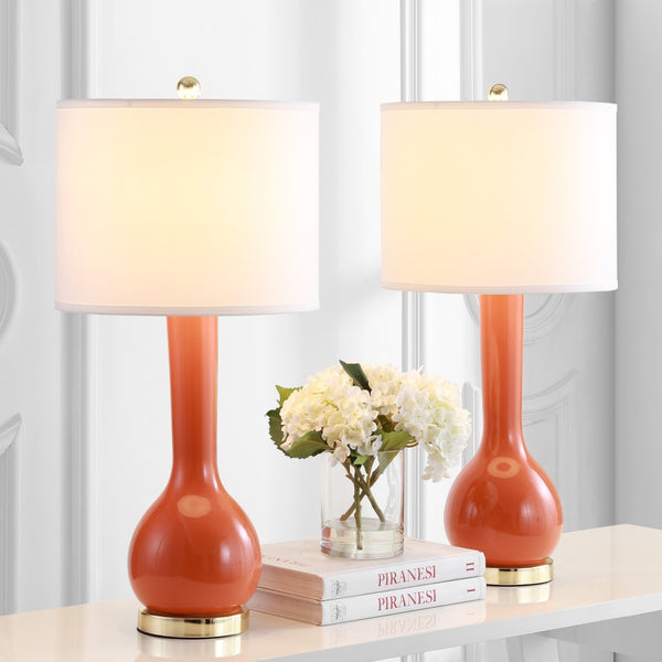 Safavieh MAE Long Neck Ceramic Lamp - Elegant Modern Accent for Warm Ambiance in Any Home or Office Space Orange LIT4091D-SET2