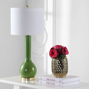 Safavieh MAE Long Neck Ceramic Lamp - Elegant Modern Accent for Warm Ambiance in Any Home or Office Space Green LIT4091G-SET2