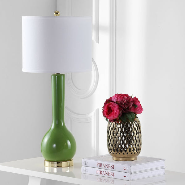 Safavieh MAE Long Neck Ceramic Lamp - Elegant Modern Accent for Warm Ambiance in Any Home or Office Space Green LIT4091G-SET2