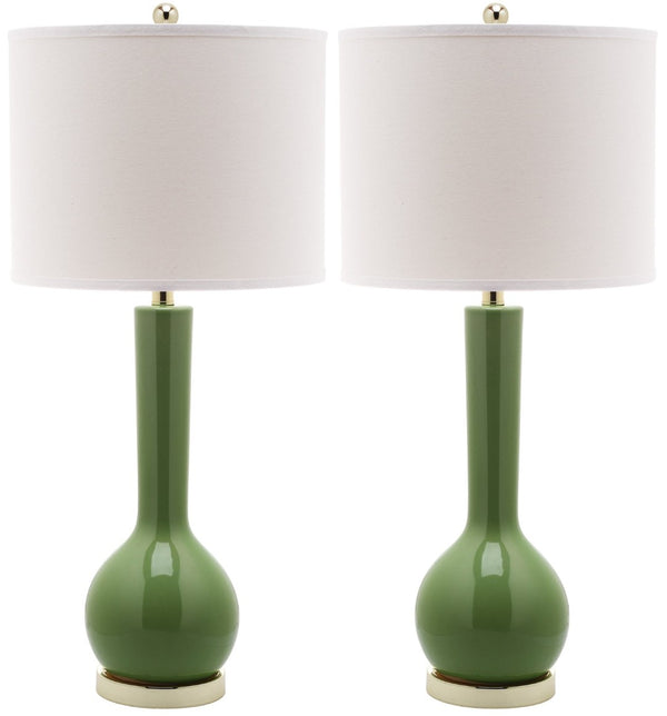Safavieh MAE Long Neck Ceramic Lamp - Elegant Modern Accent for Warm Ambiance in Any Home or Office Space Green LIT4091G-SET2